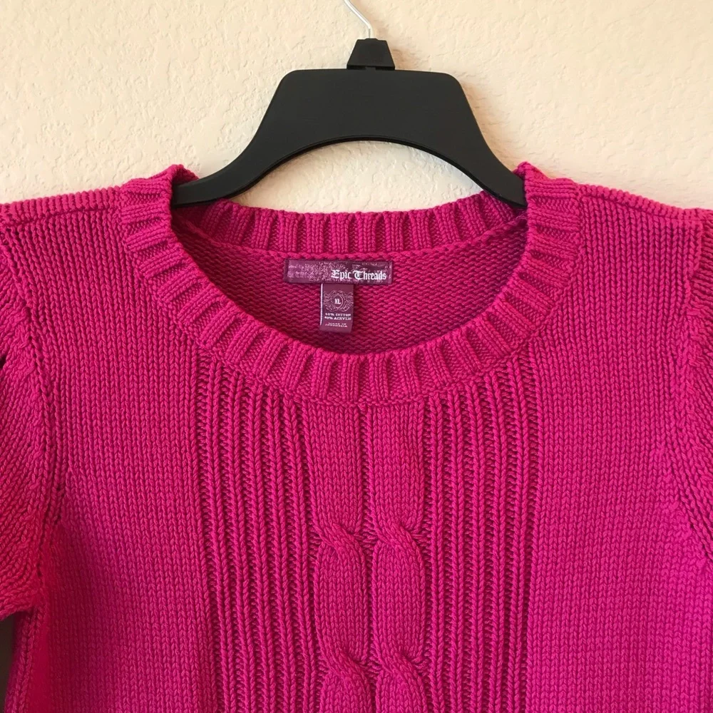 Epic Threads Pink Cable Knit Sweater Girls Size XL Cotton Blend Crewneck Barbie